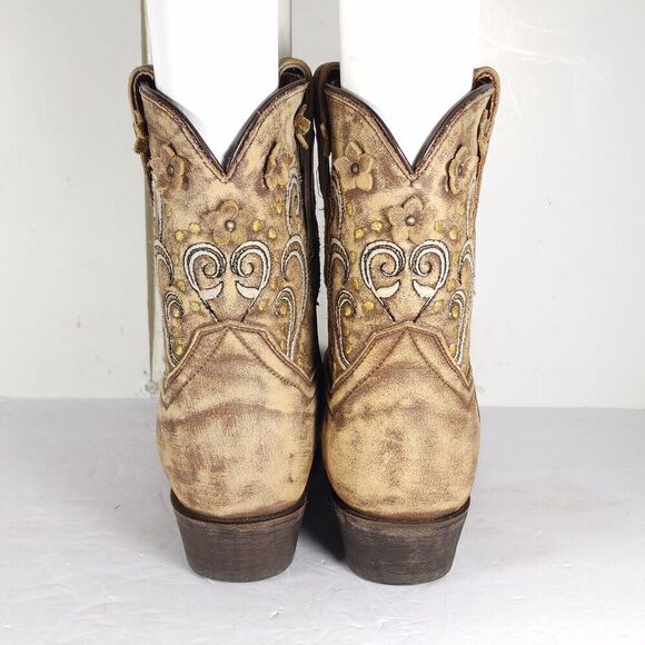 Dan Post Women’s US 6M Tan Leather Distressed Floral Embroidered Western Boots - Picture 10 of 13